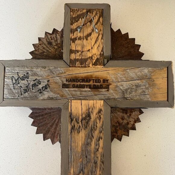 Arturo Montano "Gabby's Dad" Handmade Wood Tin Bone Cross Wall Art Southwestern - Picture 5 of 8